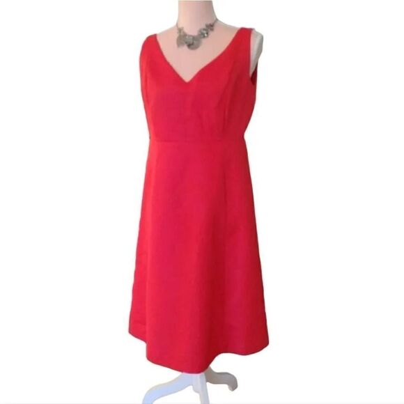 J. Crew Matte Red Fit And Flare V Neck Midi Cocktail Dress Size 8 - Picture 5 of 16